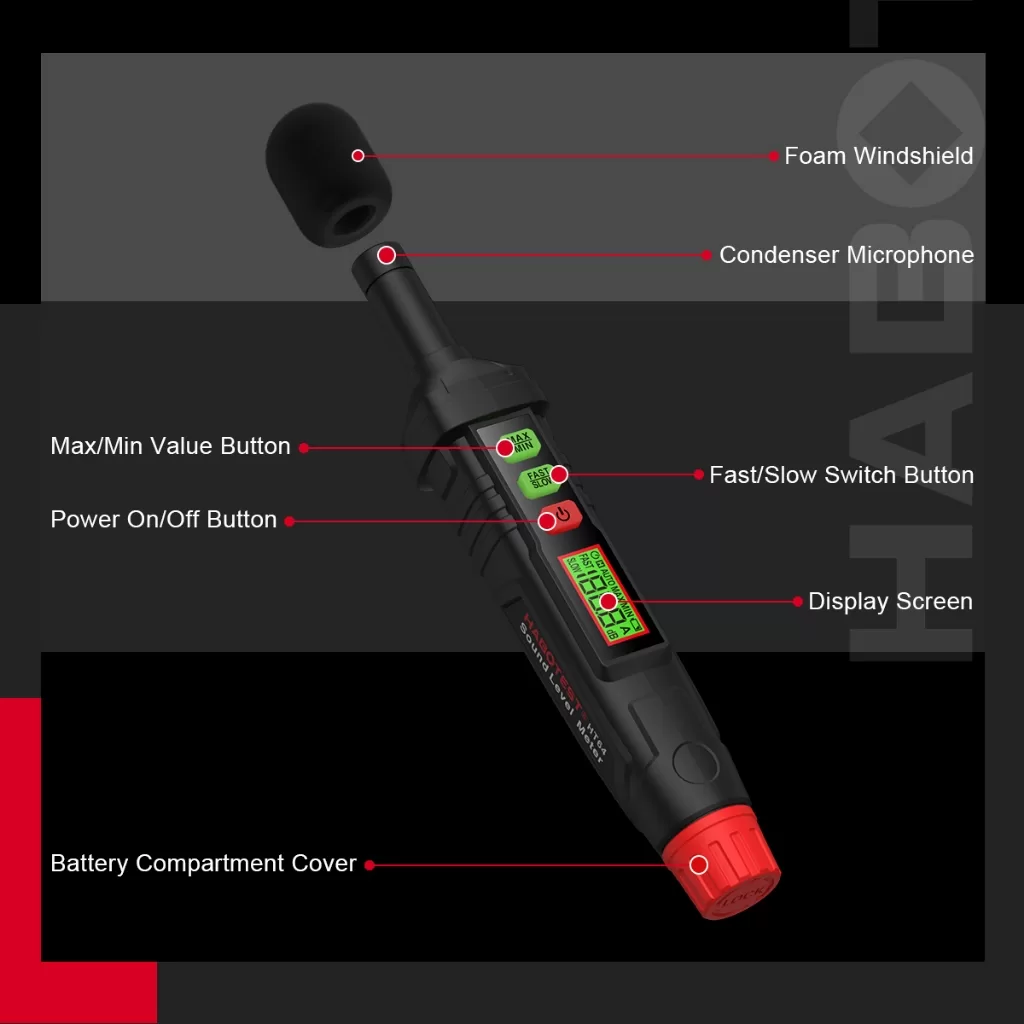 HABOTEST HT64 Mini Medidor De Nível De Som Digital Testador De Monitoramento De Decibéis 30-130dBA R