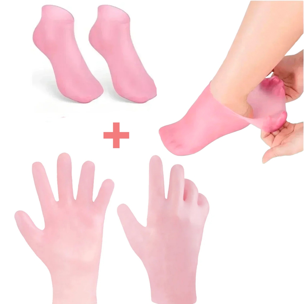 Conjunto de hidratação em silicone – 2 peças: luvas reutilizáveis e meias umidificantes para pele se