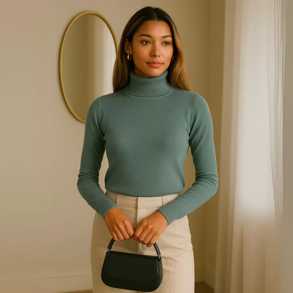 Blusa Feminina de Tricot com Gola Cacharrel  Manga Longa Clássica e Confortável para o Inverno