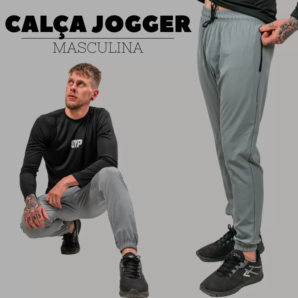Calça Tectel Esportiva Masculina Jogger Bolso com Zíper Confortável Casual Academia