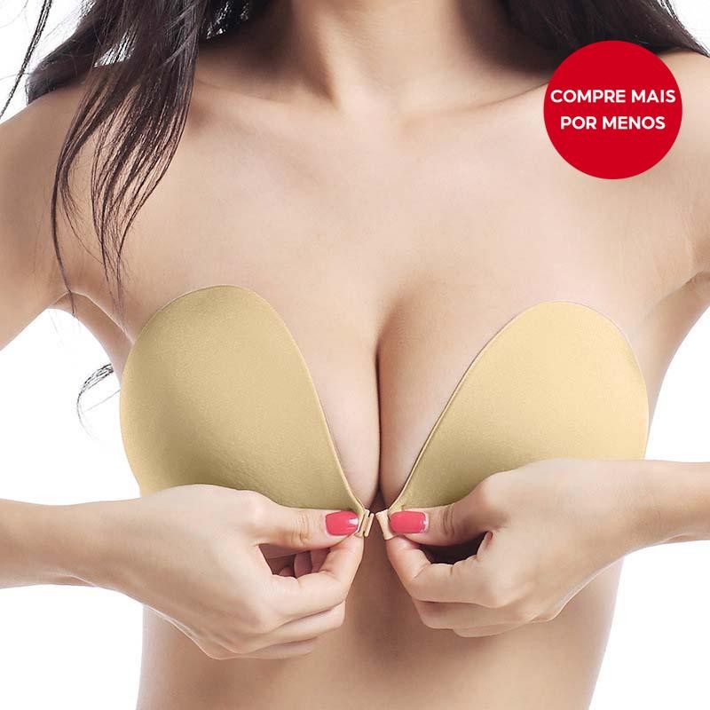 Sutiã Redondo Com Fechamento Frontal-Design Fino Invisível Em Roupa Íntima Bege Remendo No Peito