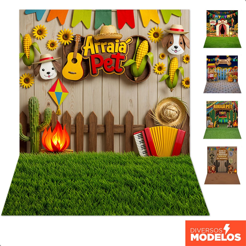 Fundo Fotográfico Festa Junina Pet Shop Tecido 1,2×1,7m Cenário Painel Fotos Arraiá- Vários Modelos