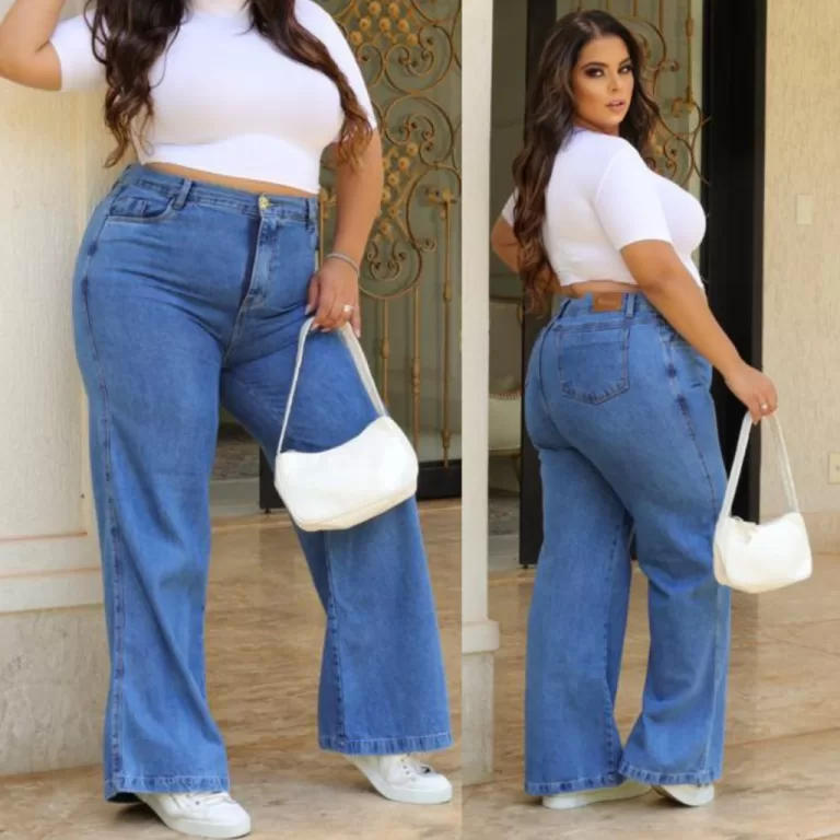 Calça Jeans Wide Leg Plus Size Cintura Alta Curve