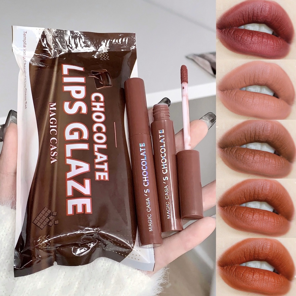 MAGIC CASA 5pcs Nude Velvet Makeup Lip Gloss Set , À Prova Dágua E De Longa Duração