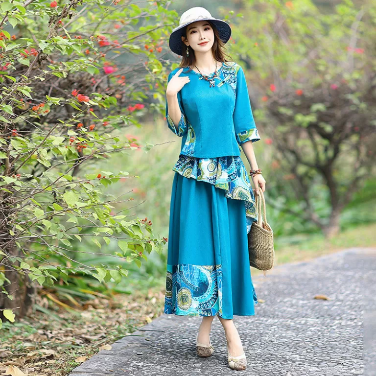 Saia estilo chinês feminino Plus Size estilo étn