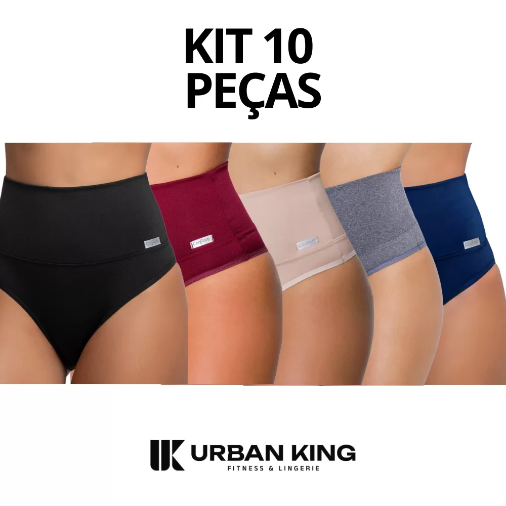 Kit 10 Calcinhas Cinta Modeladora Cós Alto Compreensão Seca Barriga Redutora De Medidas