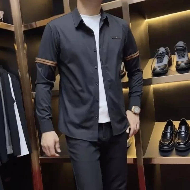 2025 novo estilo temporada bens europeus negócios Casual camisa de manga comprida moda masculina luz