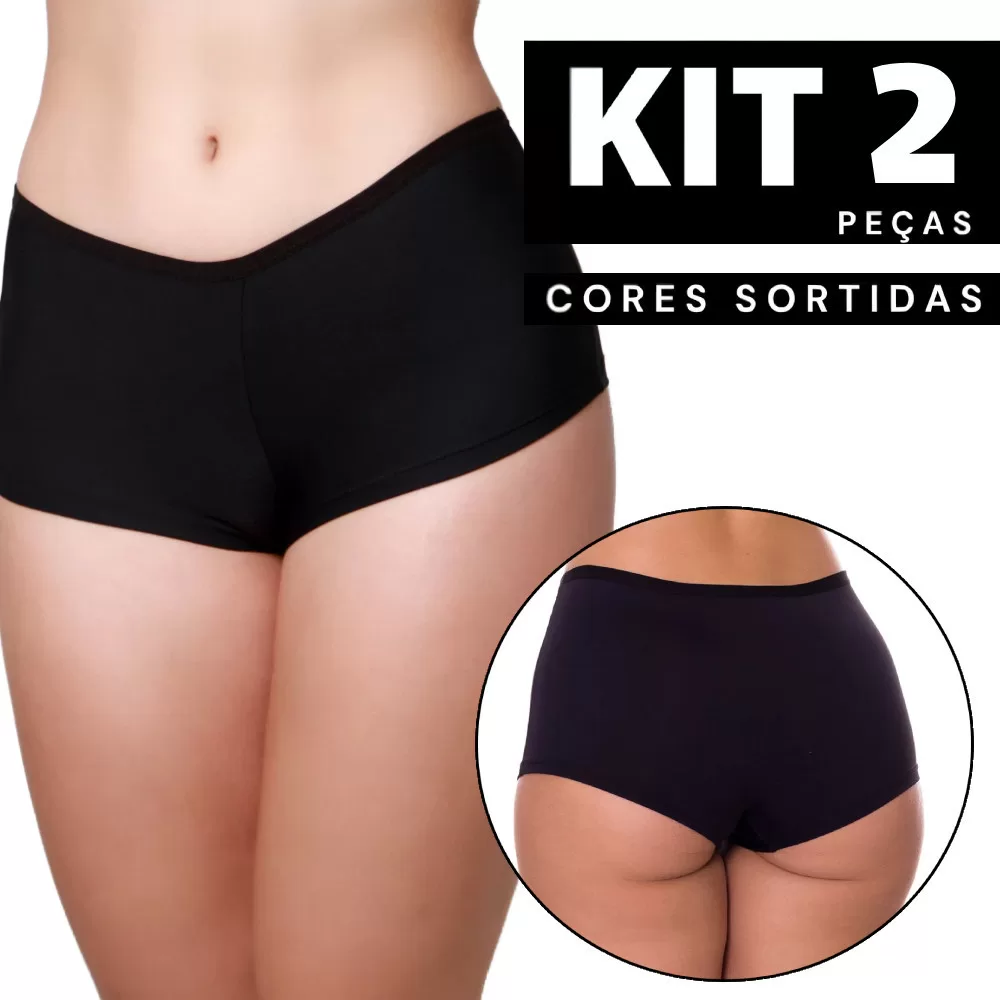 Kit 1 à 2 Calcinhas Boxer Feminina Cintura Baixa Confortável Tecido Leve Respirável