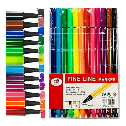 Kit 12 Canetas Hidrográficas Ponta Fina 0.4mm Fin