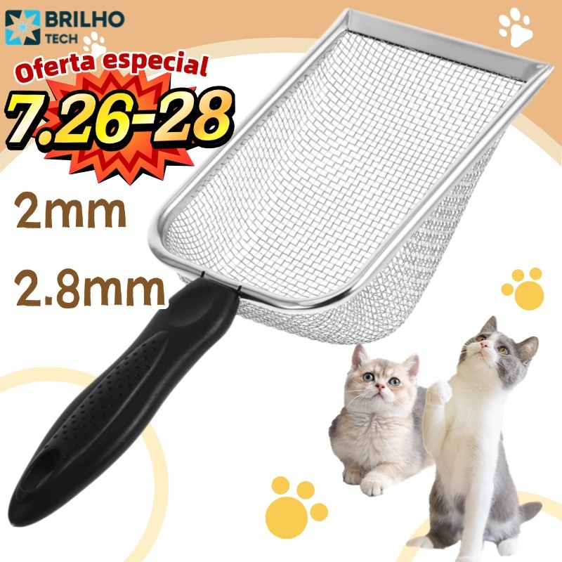 Pá Peneira de Areia Coletora Higiênica Pet Gato Cachorro Lagarto Aço Inox – Caixa de Areia