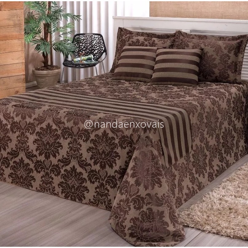 Cobre Leito Jacquard Super King 7 Peças + Xale