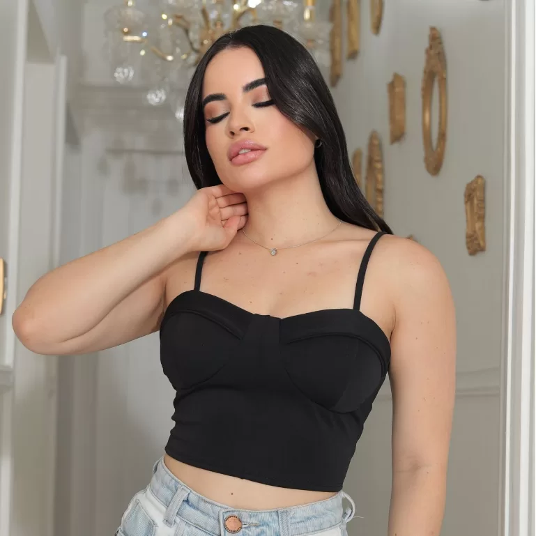 Cropped Neoprene Com Bojo Moda Blogueira Feminina 