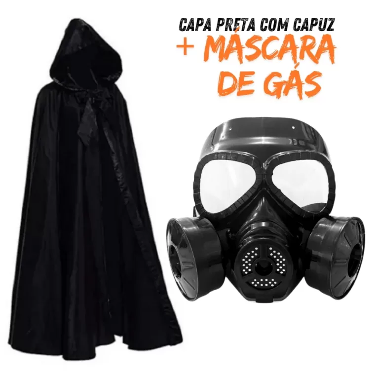 Fantasia Máscara de Gás Preta Militar Steampunk 