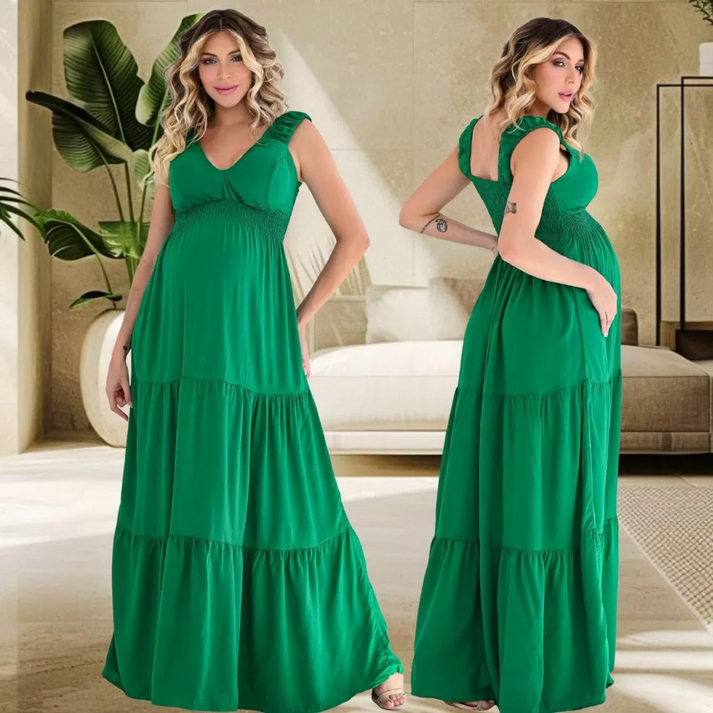 Vestido Longo Elegante Gestante Ideal para Festas Linha Premium Conforto para Mães