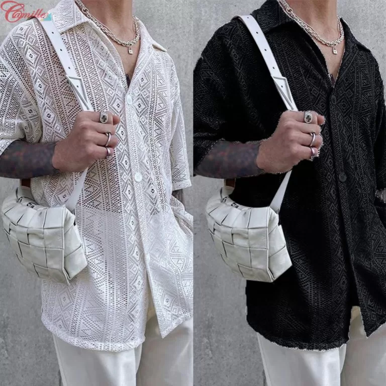 Camisa Masculina de Malha Transparente com Patches
