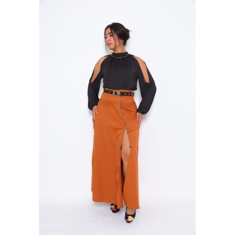 Saia de alfaiataria com zíper na frente elegante 