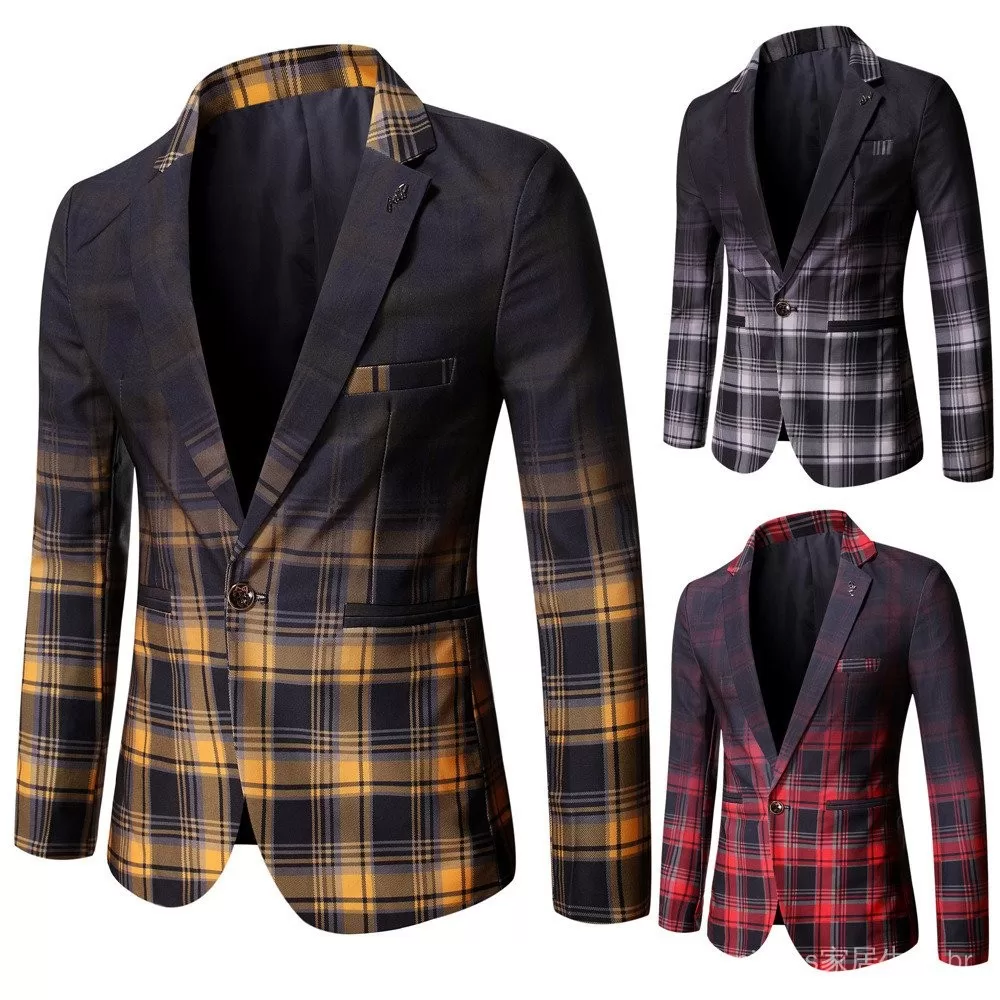 Envio em 24 horas  Terno Xadrez Masculino com Patchwork, Ajuste Slim Estilo Coreano, Jaqueta Blazer