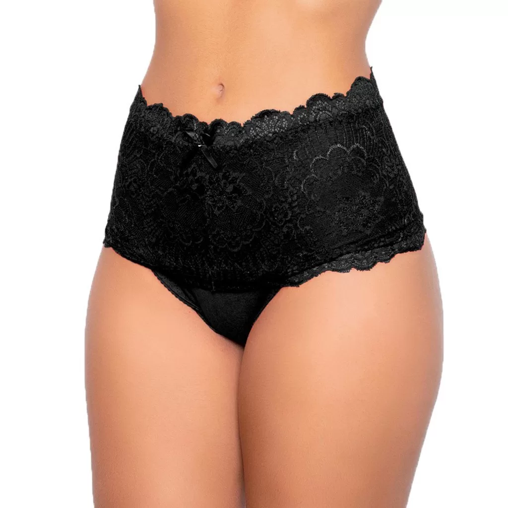 Calcinha Cintura Alta com Renda Cós Alto em Romantic Confortável para o Dia a Dia