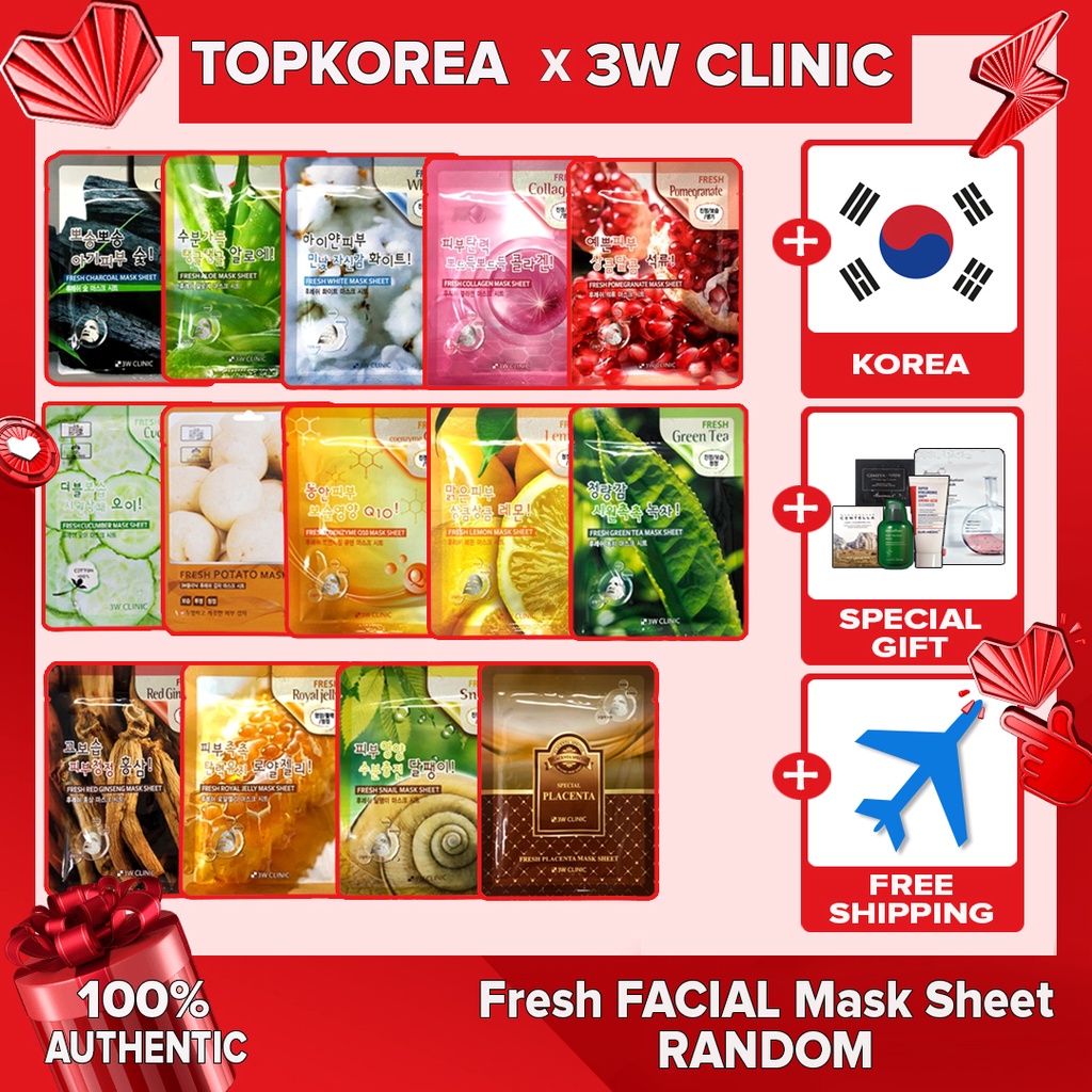 Clínica 3W// 10 PCS Folha De Máscara Facial Fresca-14 Opções/TOPKOREA/Envio Da Coreia