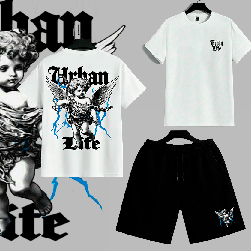 Conjunto Camiseta 30.1 + Bermuda Moeltom Angel 03 streetwear Urbans Life Masculino