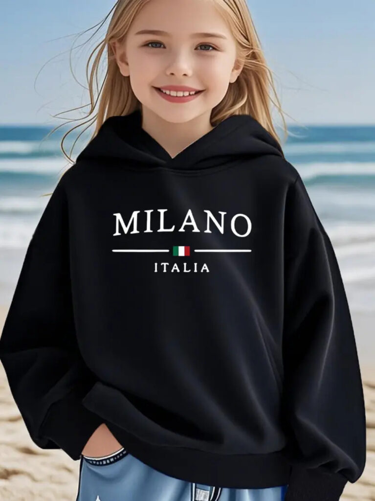 Moletom infantil Estampado Milano Blusa De Frio Com Capuz Canguru Algodão Peluciado