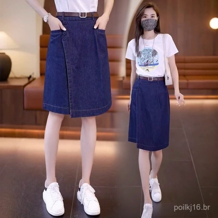Verão Saia de Jeans Fina de Cinco Pontos para Mul