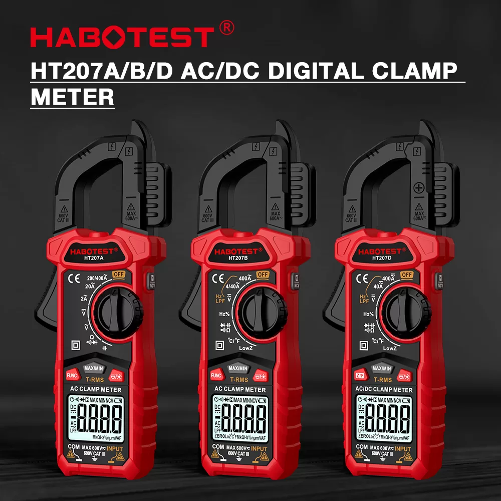 HABOTEST HT207 Série Multímetro De Braçadeira Digital Ohm Testador De Resistência AC DC Medidor Volt