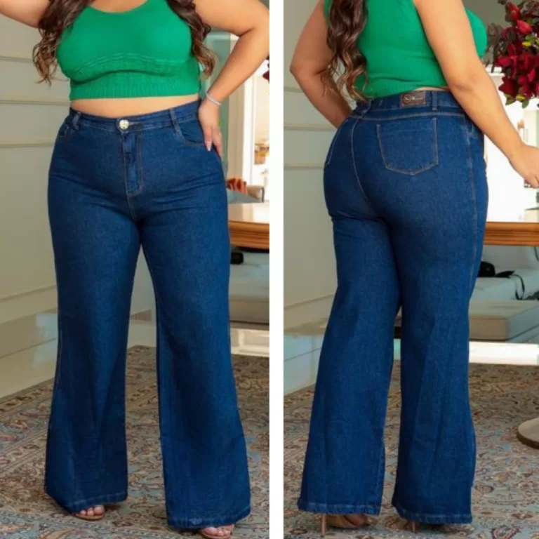 Calça Jeans Wide Leg Plus Size Cintura Alta Curve