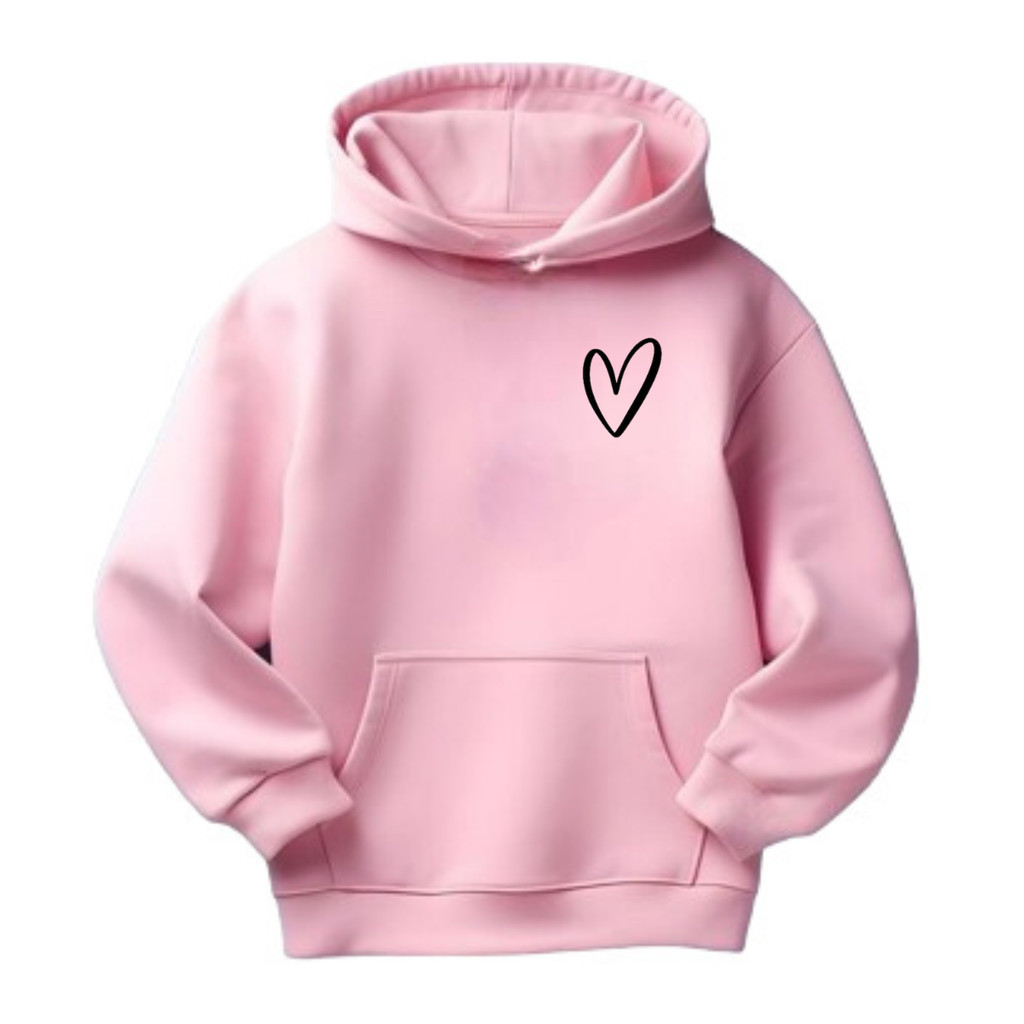 Moletom Infantil Estampado Coração Peluciado Blusa De Frio Com Capuz Canguru