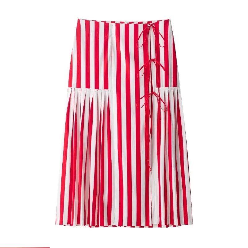 Novas mulheres estilo europeu americano moda All-Match listrado rendas meio-Le 3656710