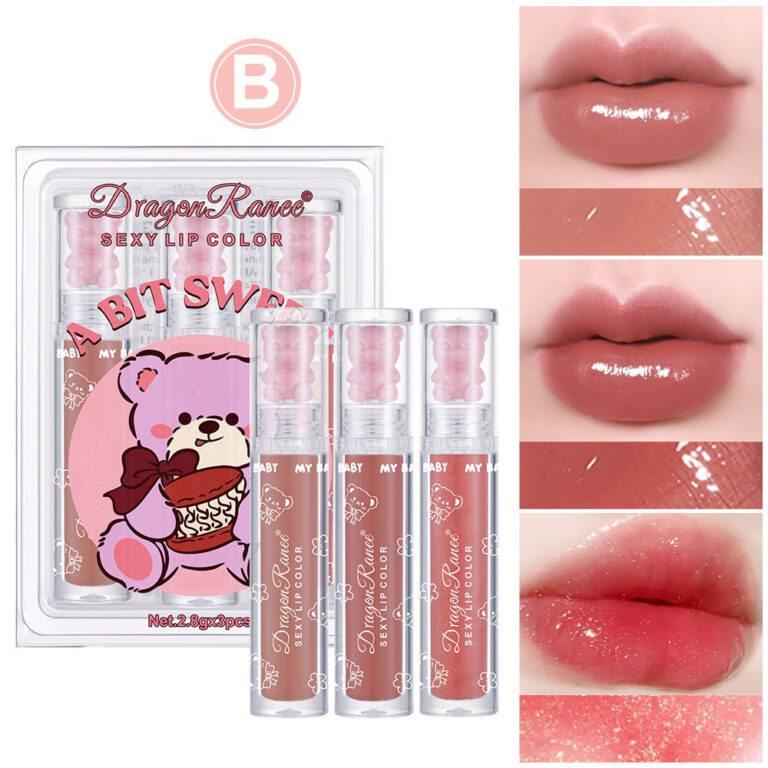 Pacote de 3 bastões. Brilho labial Bear com brilh