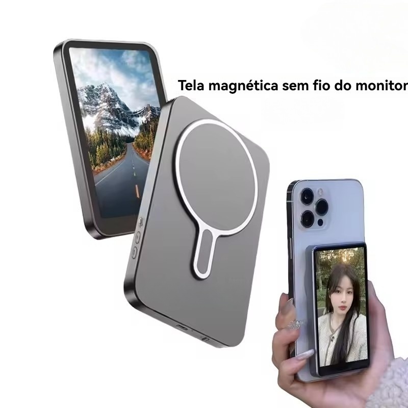 Tela De Monitor Magnético Sem Fio X40M Para Usar Câmera Traseira Do Telefone Smartphone Selfie Vlog