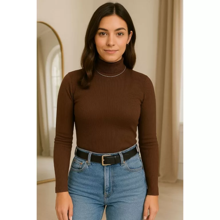 Blusa Feminina Gola Alta Manga Longa Canelada | B�