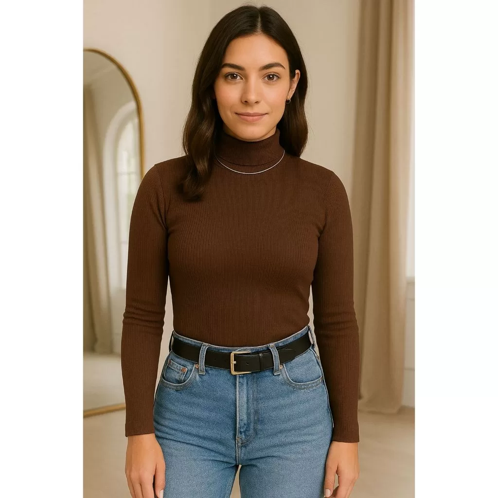 Blusa Feminina Gola Alta Manga Longa Canelada | Básica, Confortável, Estilosa, Ajustada ao Corpo, In