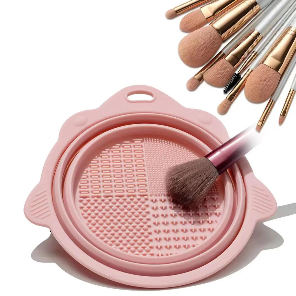 Tigela De Limpeza De Escova De Maquiagem Multifuncional Almofada Silicone Com Suporte Dobrável