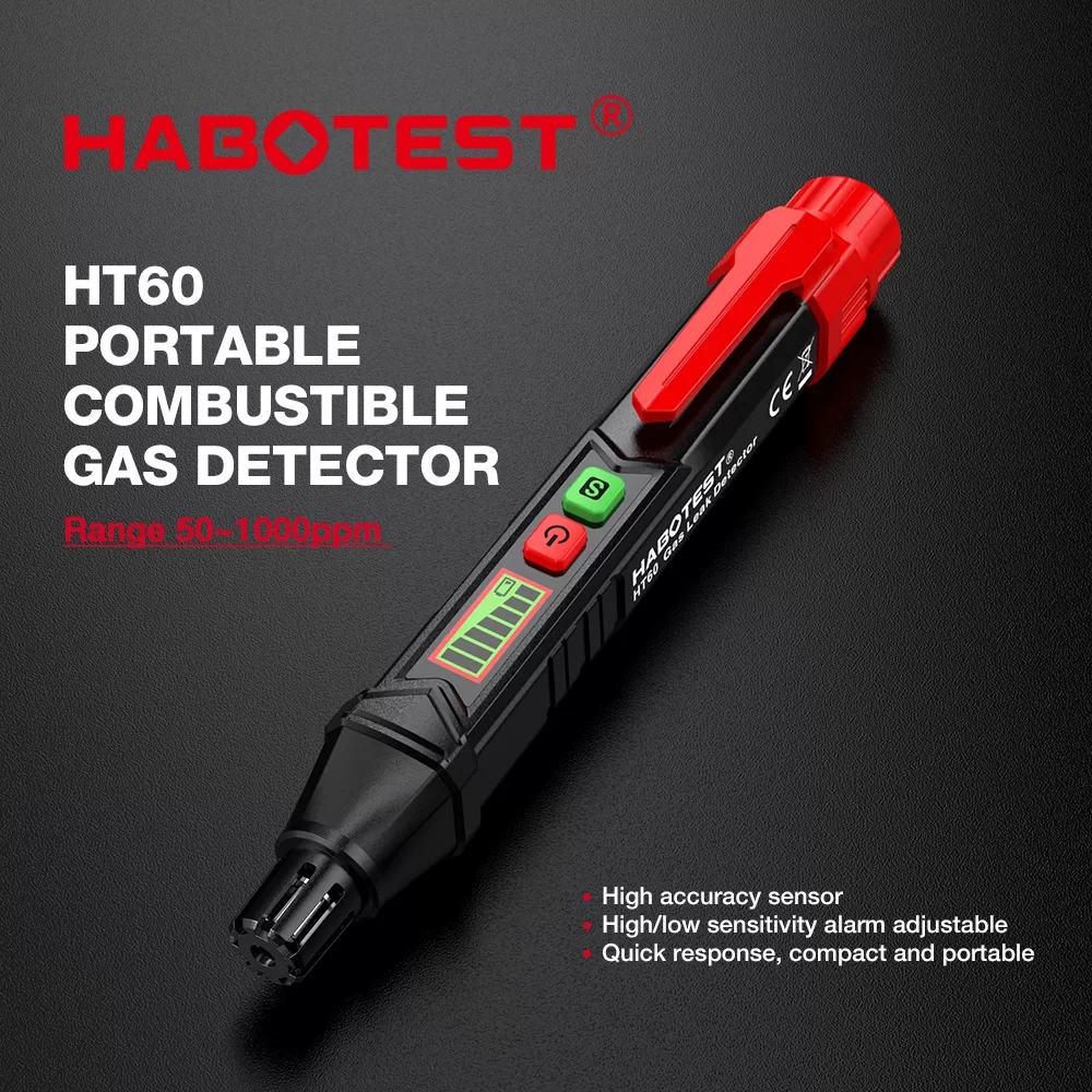 HABOTEST HT60 Detector Portátil De Vazamento De Gás Combustível Com Alarme Sonoro E Visual Display L