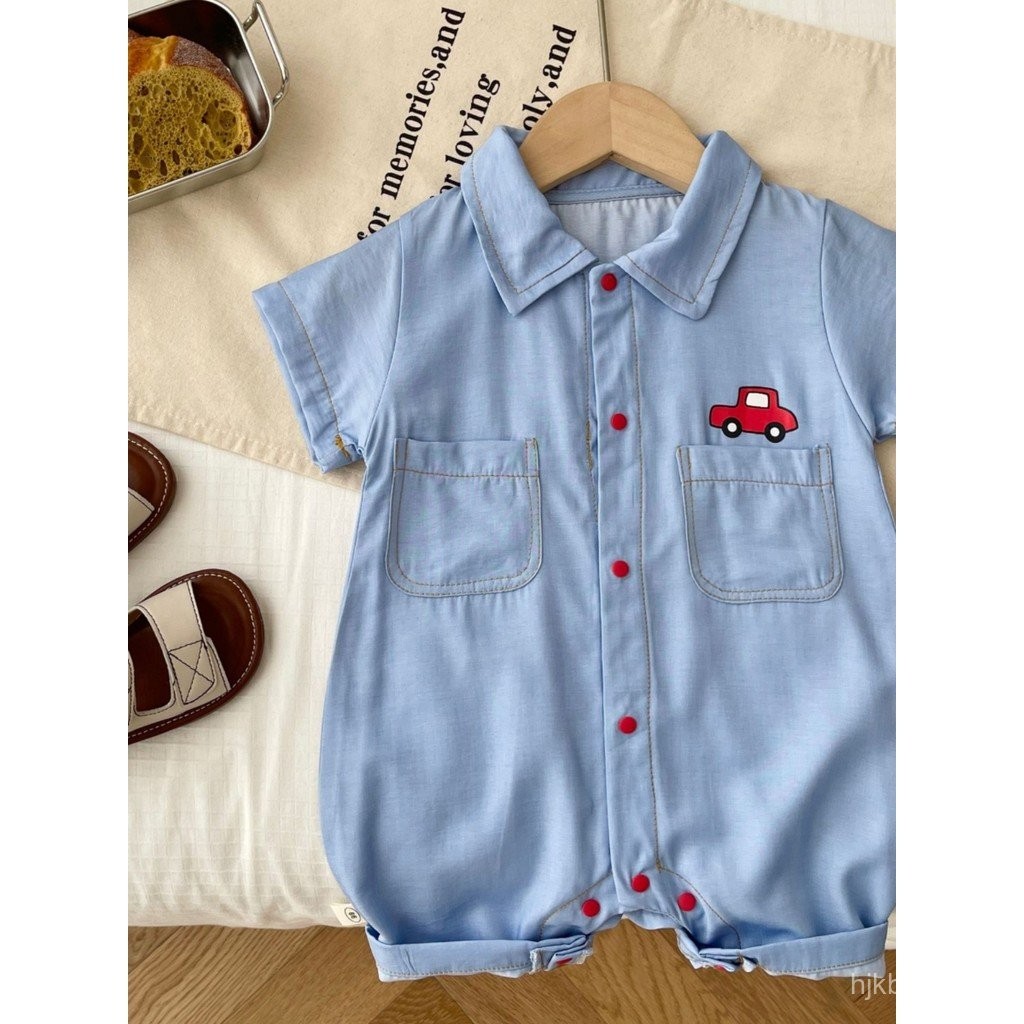 2025New Summer High-Quality Short Sleeve Cartoon Turn-Down Collar Shirt Outdoor Denim Graffiti Style