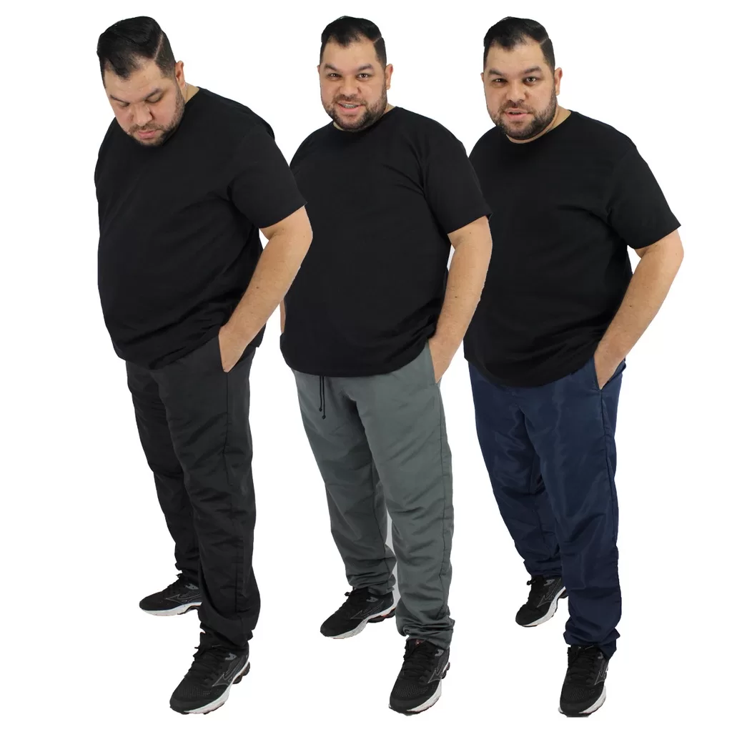 Kit 3 Calça Tactel Masculina Plus Size Elastico e Bolsos Uniforme Academia Tamanho Grande