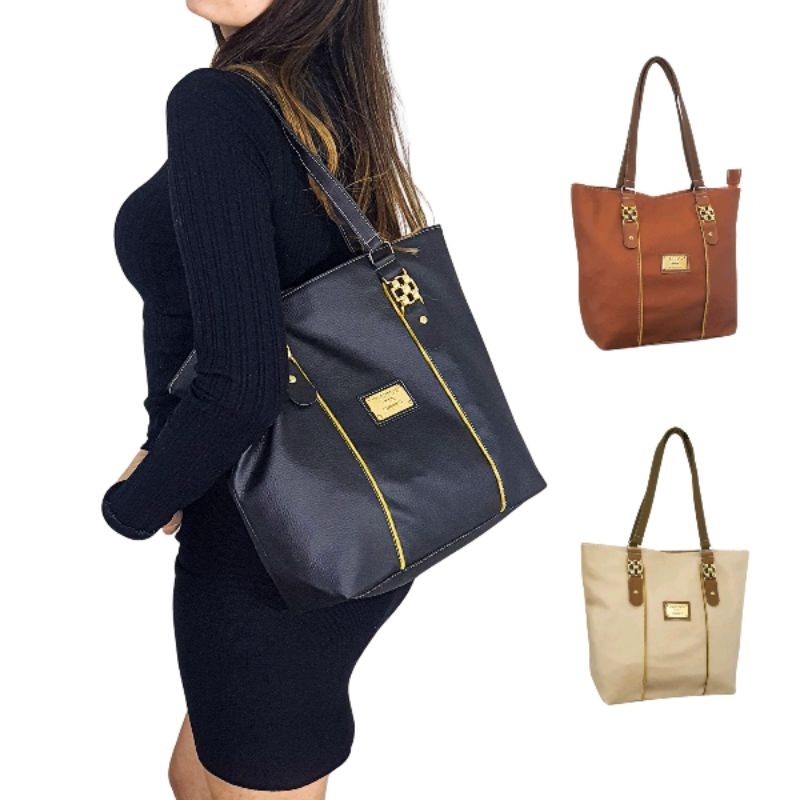 Bolsa Feminina Sacola Grande De Ombro De lado Preta Caramelo Promoção Barata Zíper