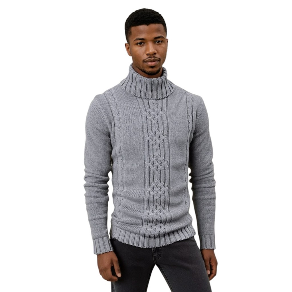 Cacharrel Casaco Blusa Tricot Lã Masculina Canelada Gola Alta MP818