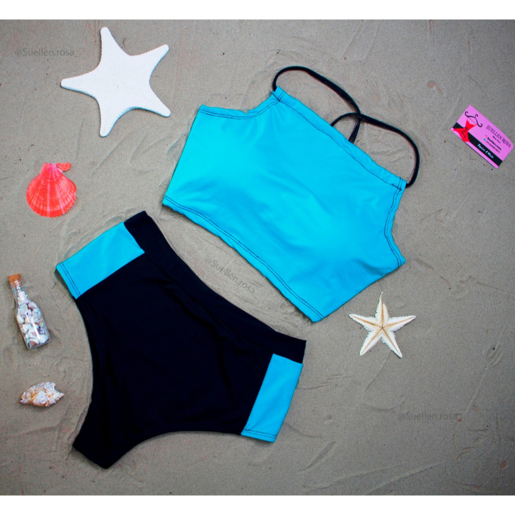 Biquíni Cintura Alta Feminino Com Bojo e Forro – Hotpants –  Tendência 2021 – Praia – Azul água