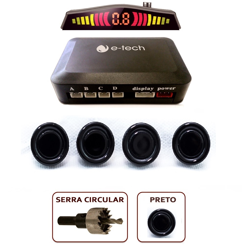 SENSOR DE ESTACIONAMENTO DISPLAY COLORIDO AVISO SONORO PRETO