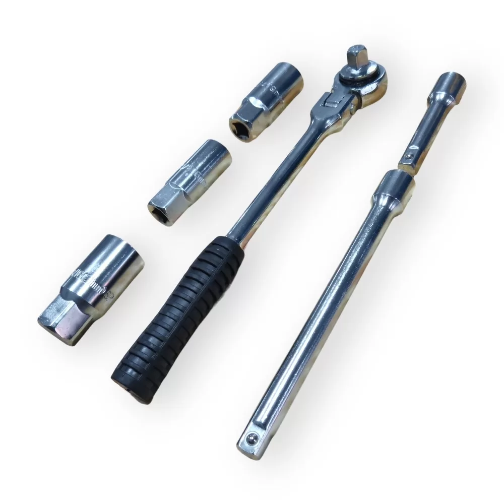 Jogo Kit Chave de Vela Com Catraca Soquete Prolongador Para Carro Veículo Oficina 6 Peças