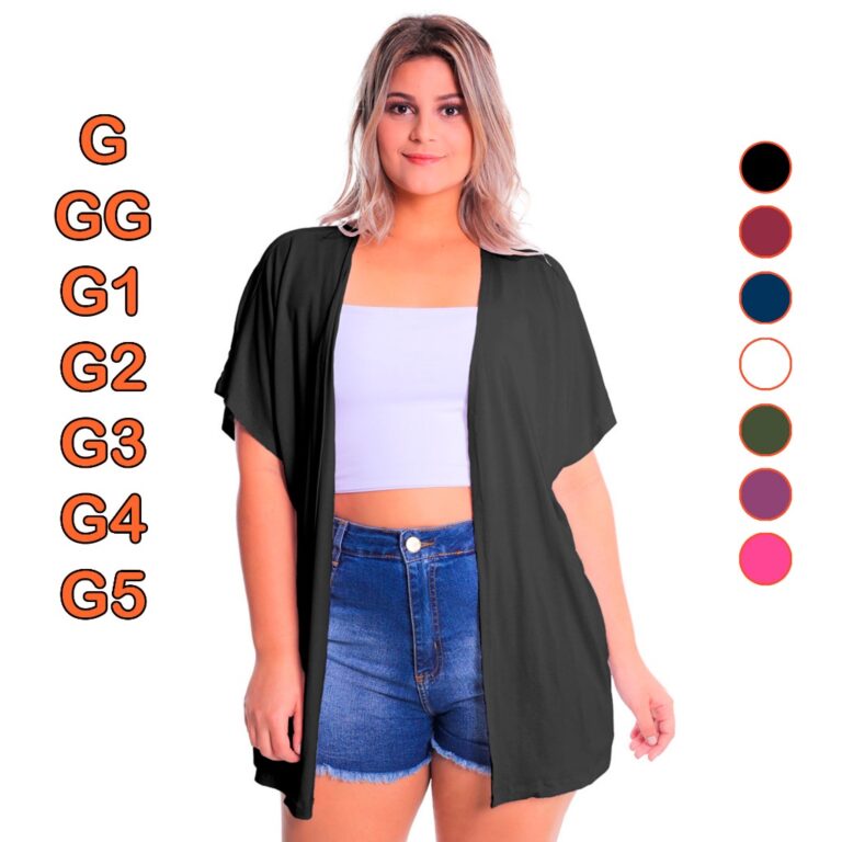 Kimono Cardigan Manga Larga Plus Size Malha Viscol