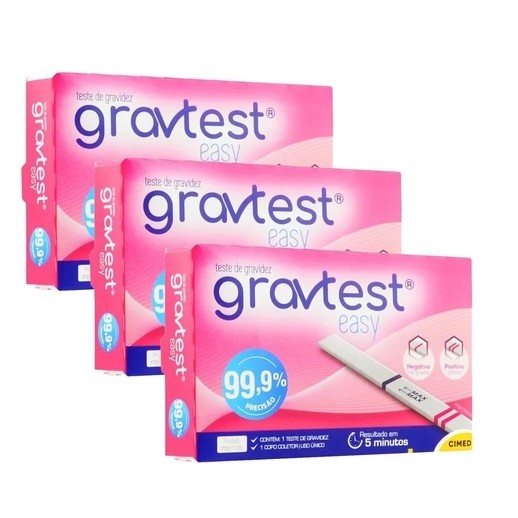 Kit 3 Testes de Gravidez Gravtest Easy 99,9% Preci
