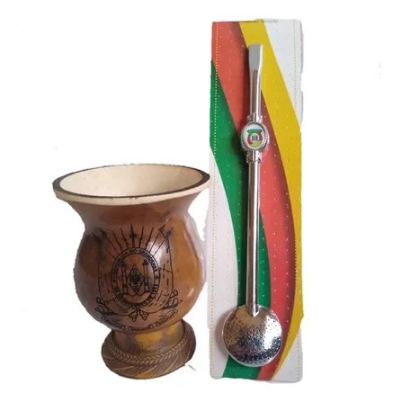Kit Cuia E Bomba Chimarrao Porongo Gravado Brasão