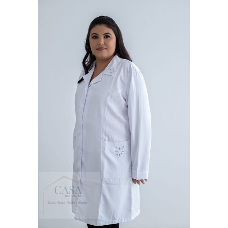 Jaleco Feminino Branco Bordado Tecido Microfibra r