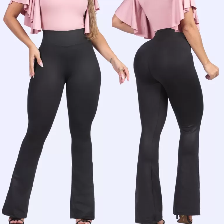 Calça Legging Leg Flare Preta Suplex de Cintura A