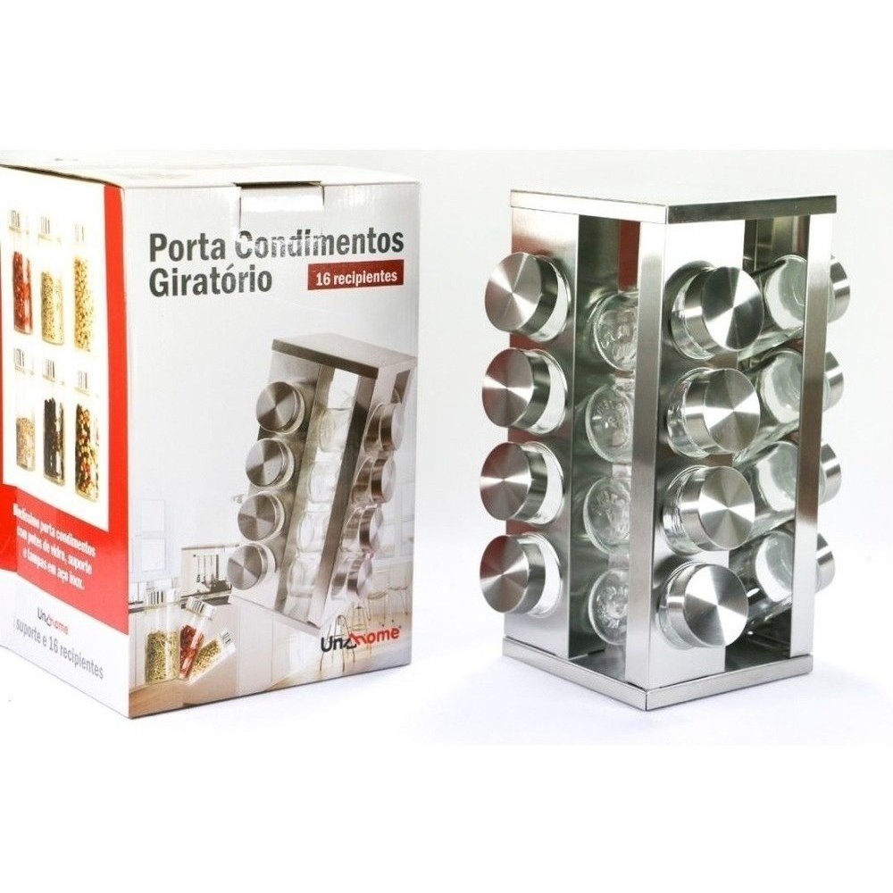1x Porta Tempero Suporte Condimentos Inox 16 Potes Inox