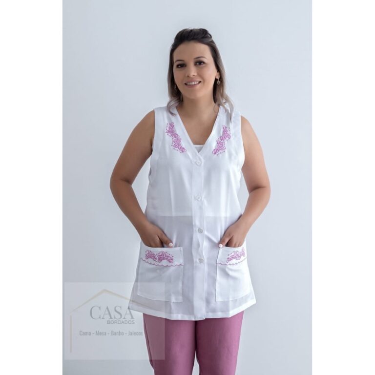 Jaleco Regata Feminino Branco Bordado ref: 966 